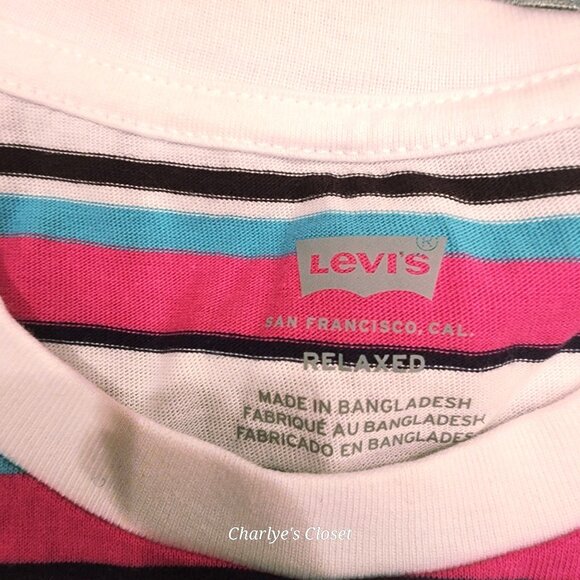 Levi's Women's Relaxed Fit Pink/Blue Striped Preppy Layering T-Shirt Size M NWT - Picture 3 of 5